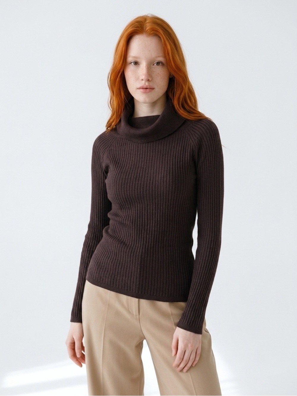 Women's Ribbed Cowl Neck Sweater -Black